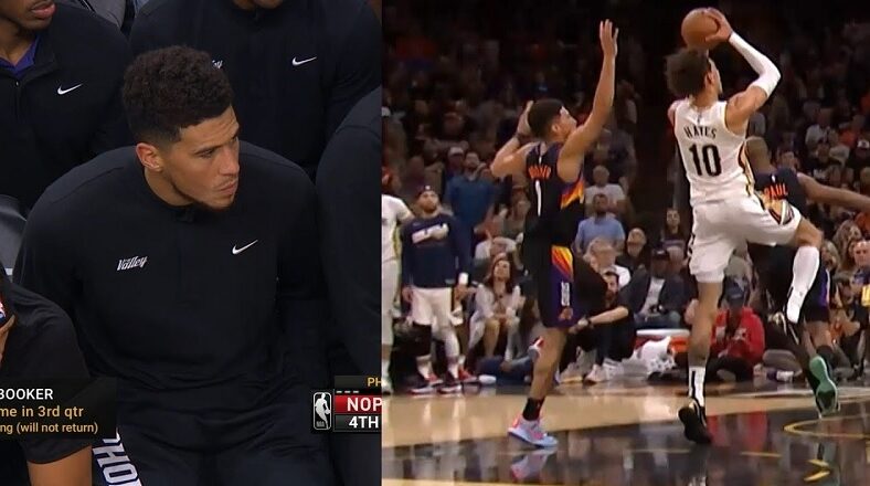 Devin Booker injures his hamstring and leaves the game