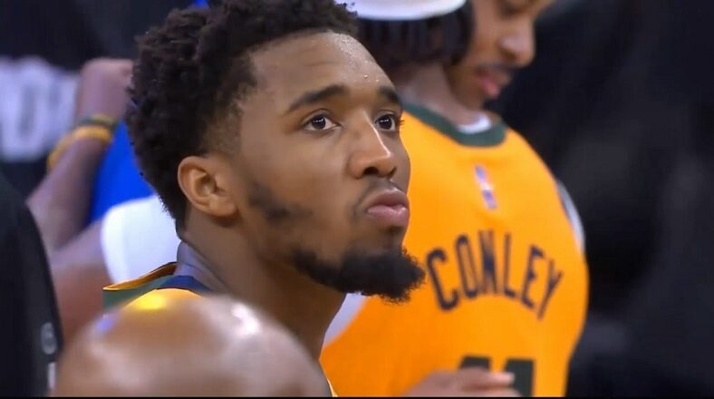 Donovan Mitchell looks sad after missing game winner vs Warriors