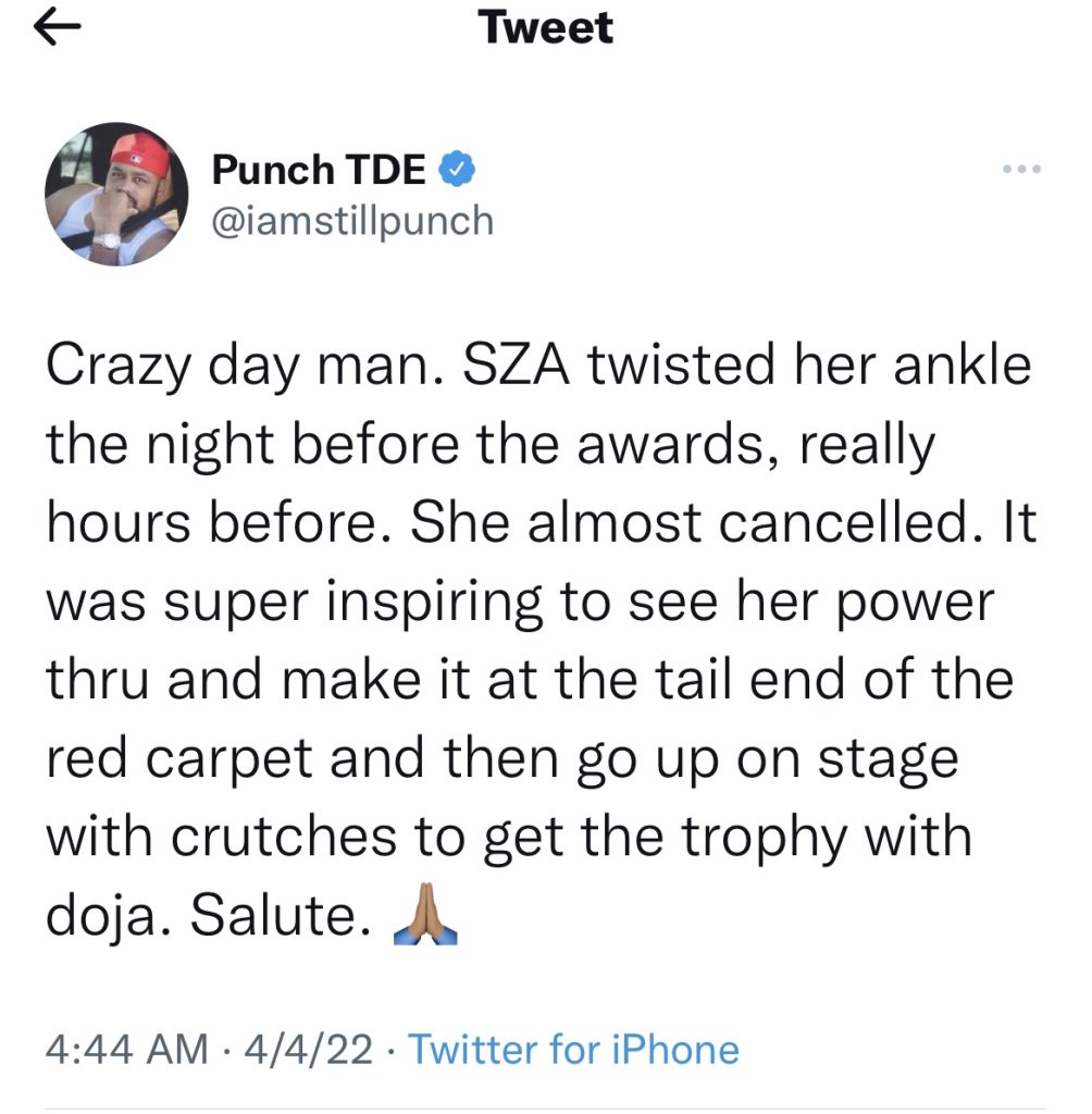 TDE President Punch denies that SZA lied about ankle injury