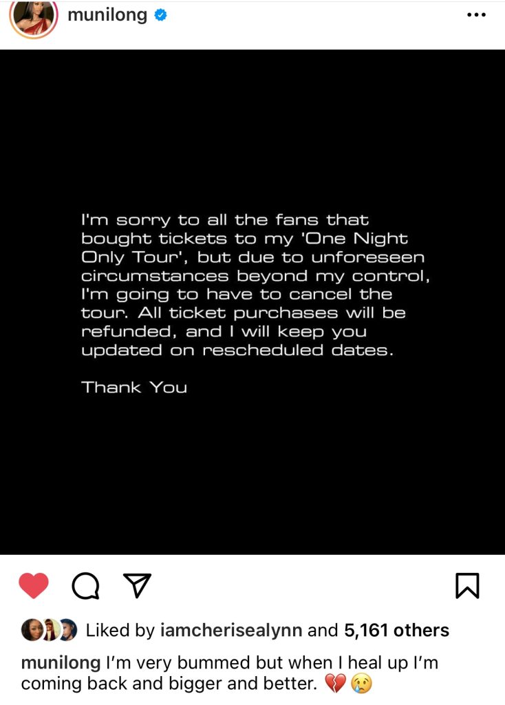 Muni Long cancels "One Night Only Tour""