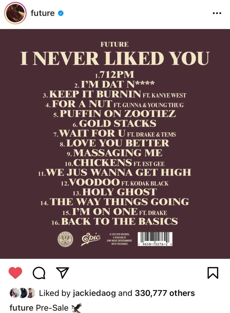 Future releases "I Never Liked You" tracklist