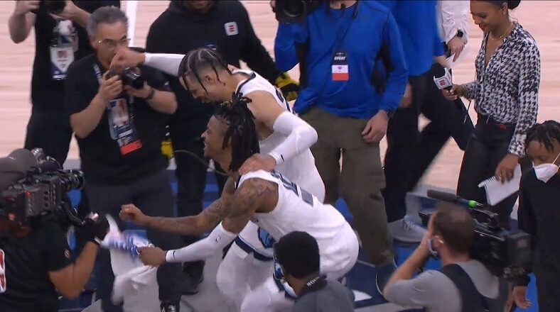 Ja Morant dances on Timberwolves logo after the Grizzlies won Game 6