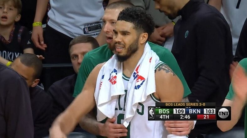 Jayson Tatum fouls out after questionable offensive foul call
