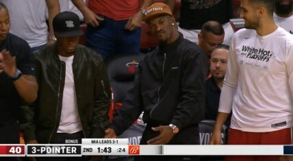 Jimmy Butler has wild celebration for Max Strus' three pointer