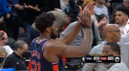Joel Embiid gives the refs a sarcastic round of applause after Game 4 loss