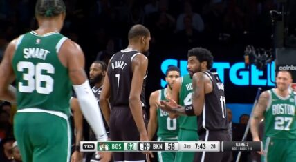 Kevin Durant and Kyrie Irving have a heated exchange after turnover