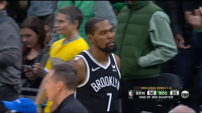 Kevin Durant gets upset as the Nets blow lead to the Celtics