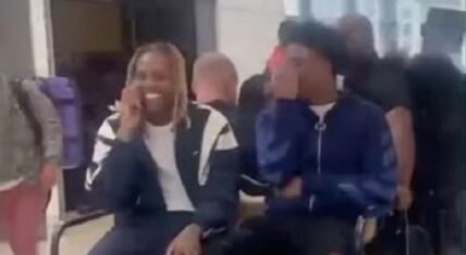 Lil Durk spotted at the airport by fans riding the golf cart