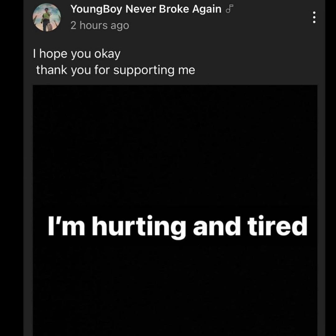 NBA Youngboy says he is hurting and tired leaving fans concerned