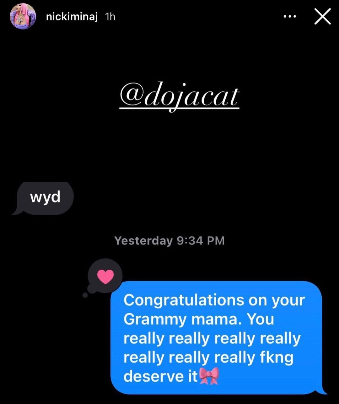Nicki Minaj congratulates Doja Cat for winning her first Grammy