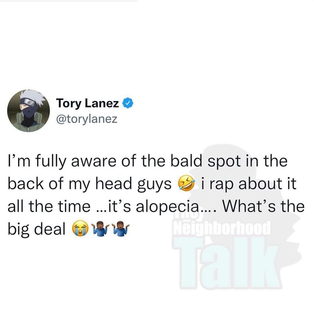Tory Lanez tells a fan he knows he's bald and it's called alopecia