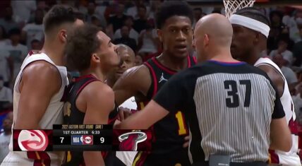 Trae Young tries to fight Jimmy Butler after he grabs him by the neck