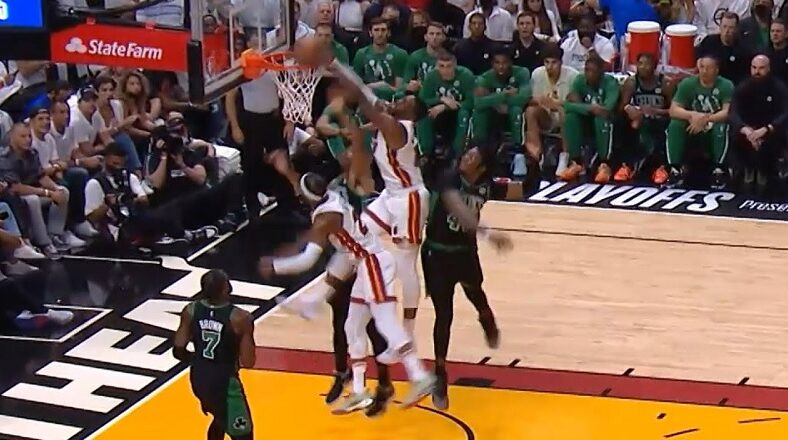 Bam Adebayo has huge put back dunk on Al Horford and Jimmy Butler