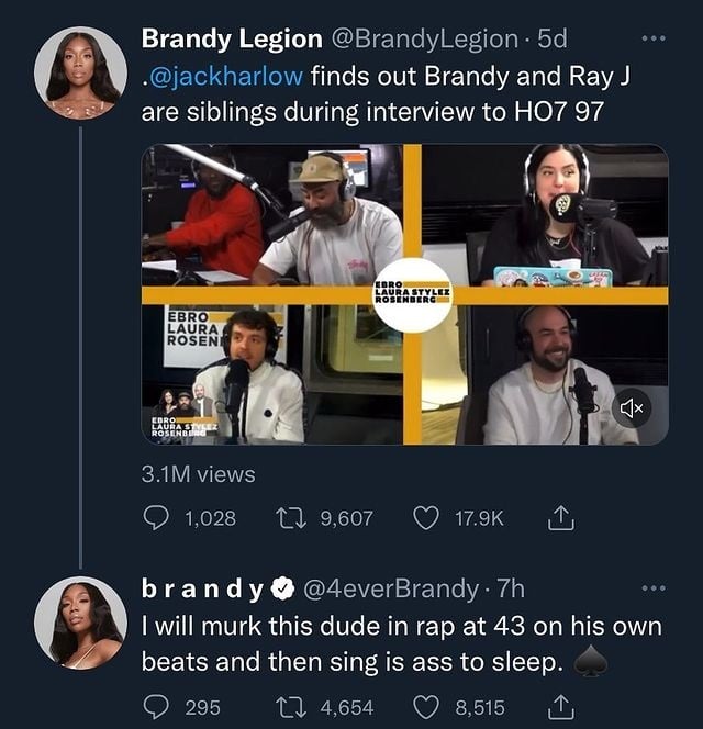 Brandy responds to Jack Harlow and clowns him on Twitter