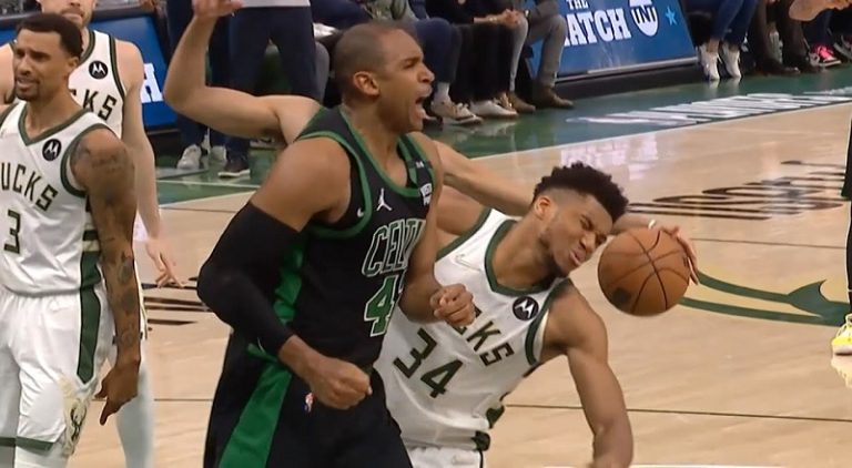 Giannis collapses after Al Horford dunks on him in Game 4