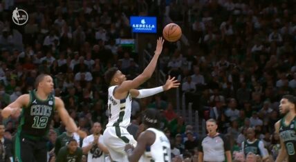 Giannis throws alley oop off the backboard to himself