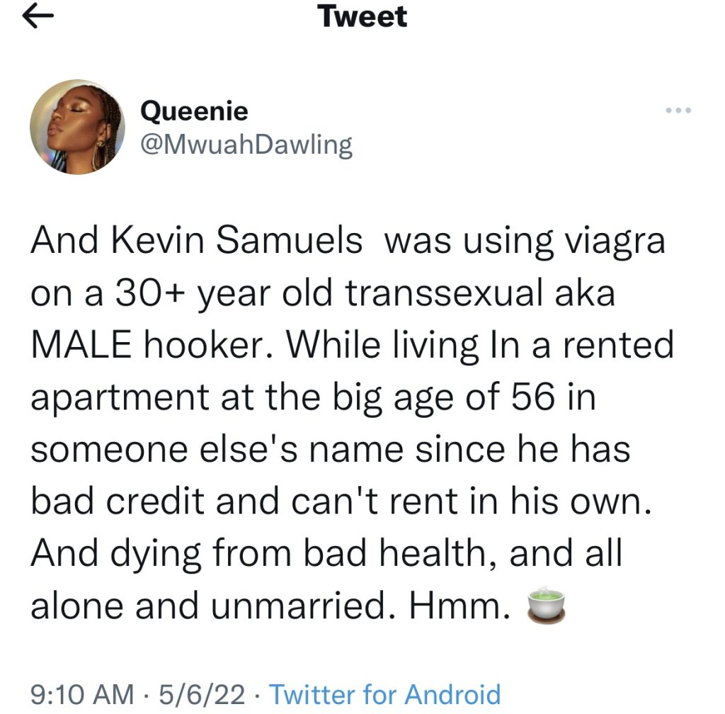 Kevin Samuels rumored to have been with transwoman before dying