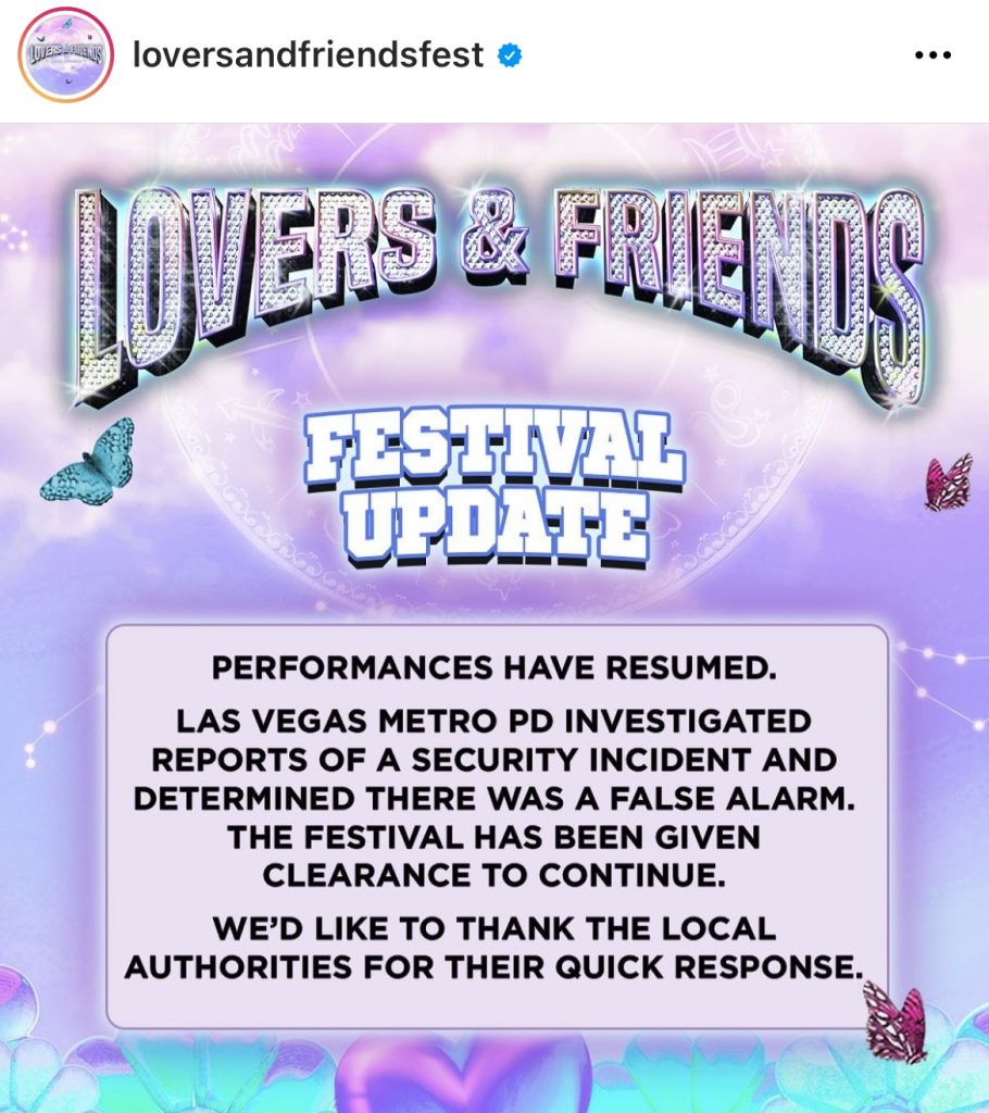 Gunshots were allegedly heard at Lovers & Friends Festival