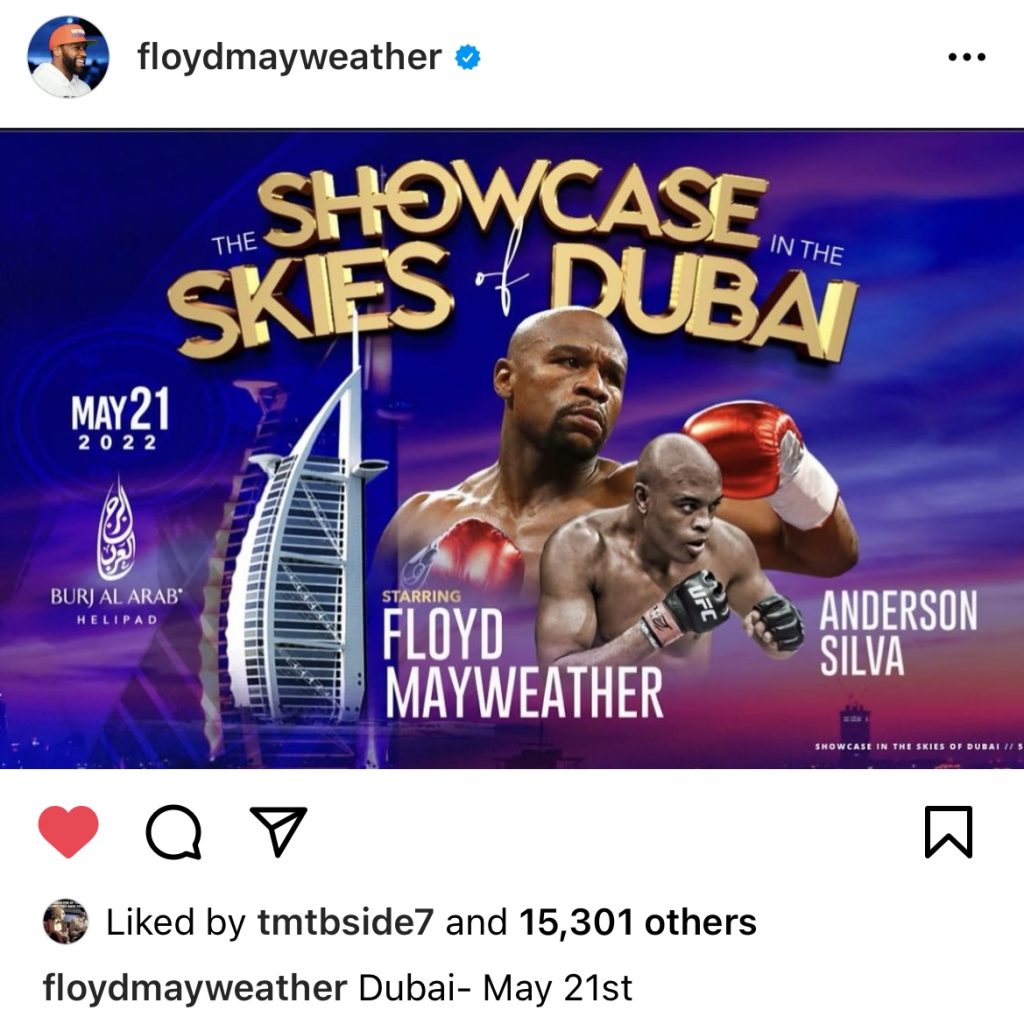 Floyd Mayweather announces exhibition fight in Dubai will be on May 21 