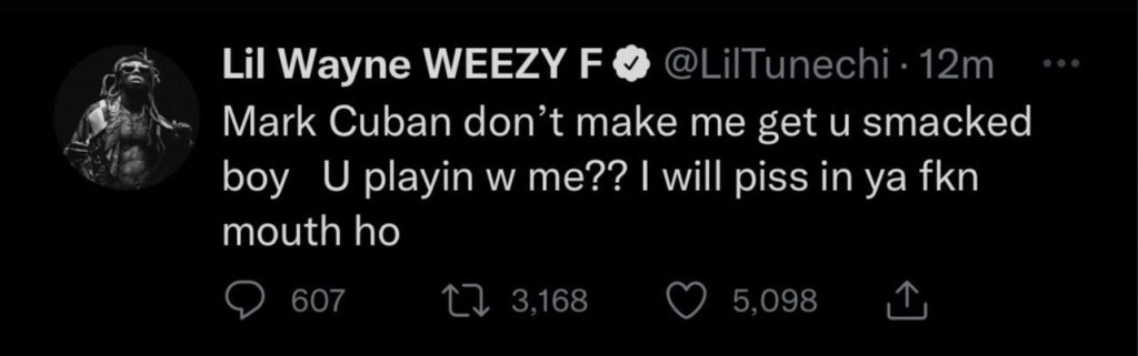 Lil Wayne tells Mark Cuban on Twitter that he'll pee in his mouth 