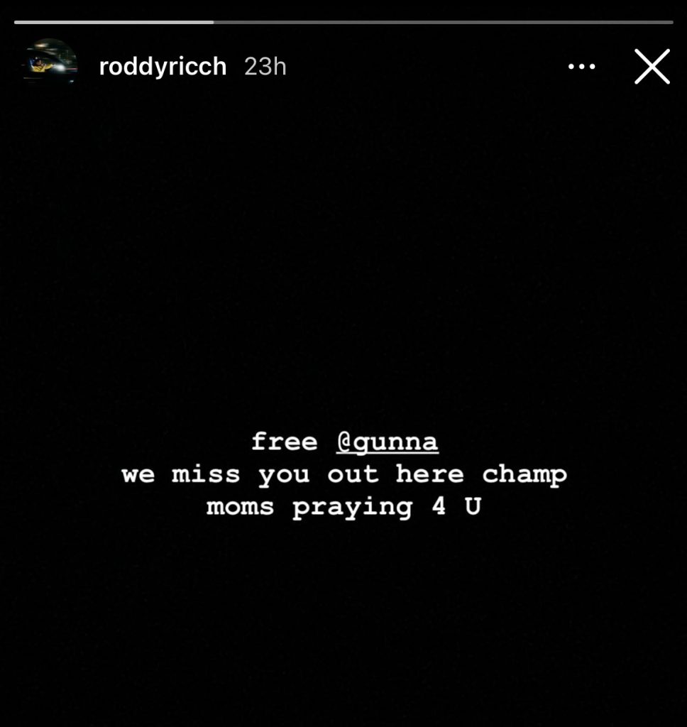 Roddy Ricch says he misses Gunna 