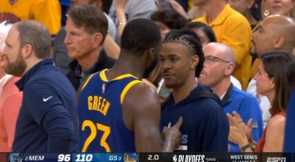 Ja Morant and Draymond Green hug after Warriors win Game 6
