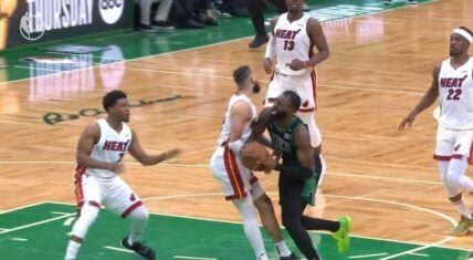 Jaylen Brown banged knees with Caleb Martin