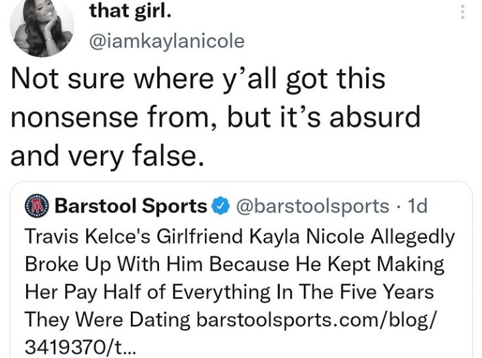 Kayla Nicole calls Travis Kelce breakup rumors absurd and very false