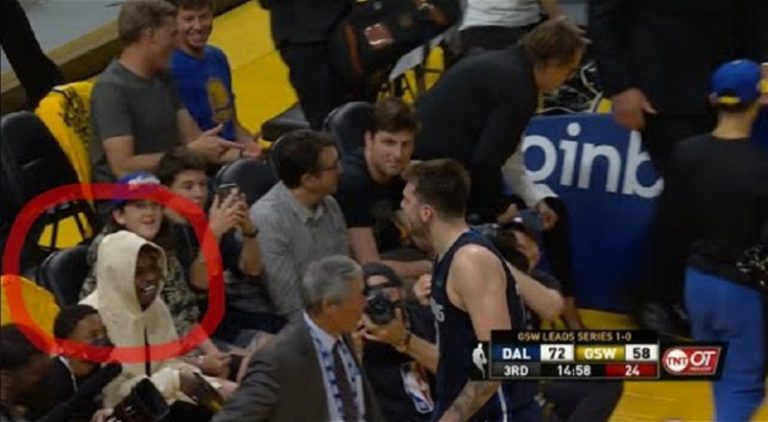 Luka Doncic argues with Lil Wayne and other Warriors' fans at halftime