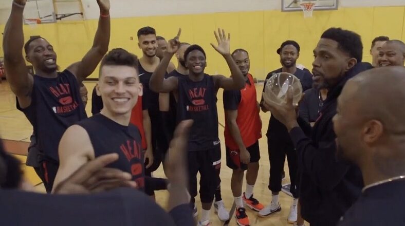 Udonis Haslem surprises Tyler Herro with the Sixth Man of the Year award