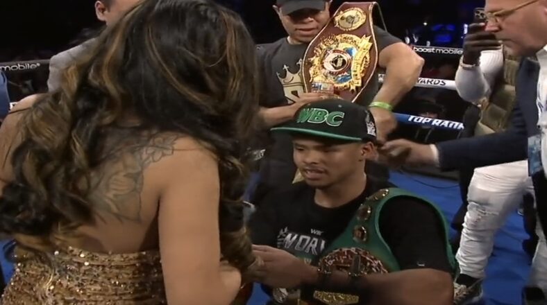 Shakur Stevenson proposes to Young Lyric after boxing win in Las Vegas