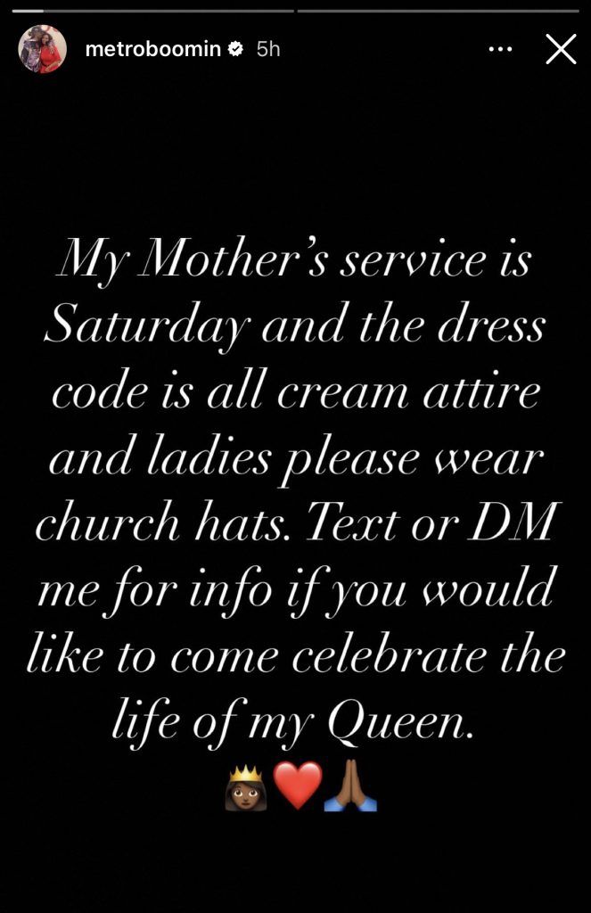 Metro Boomin announces funeral for his mother 
