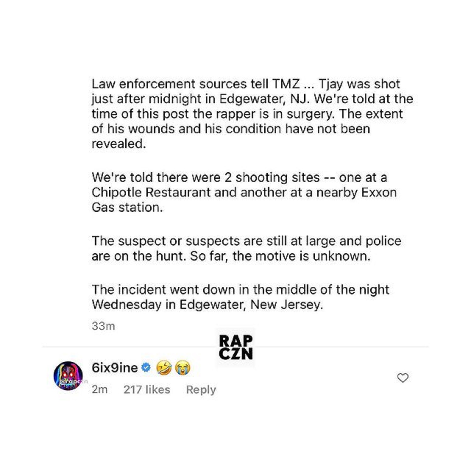 6ix9ine laughed at reports of Lil Tjay getting shot
