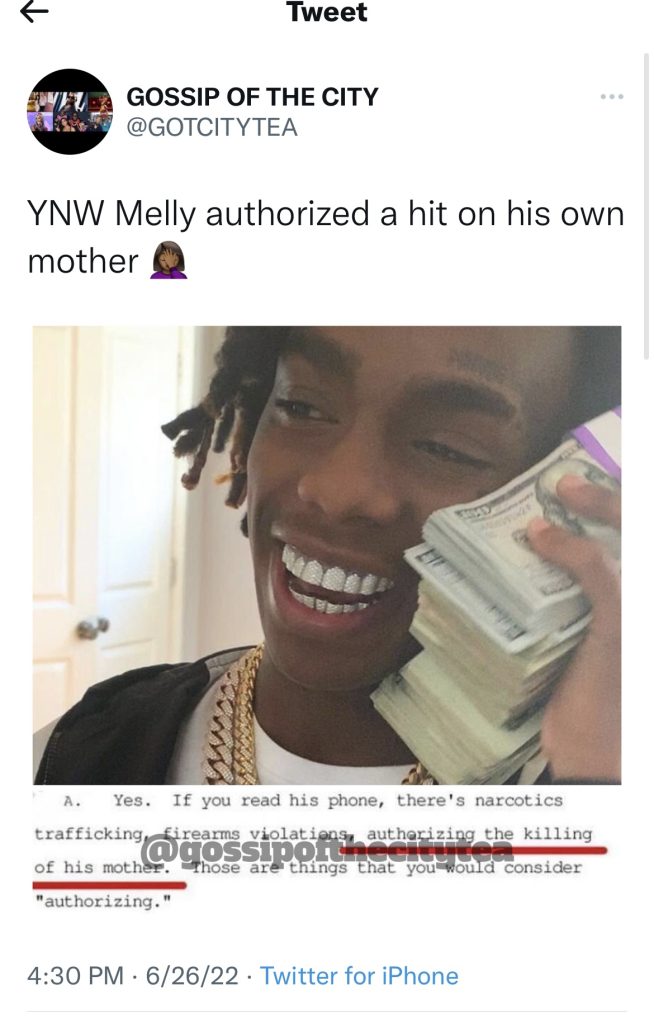 YMW Melly allegedly put a hit on his mother
