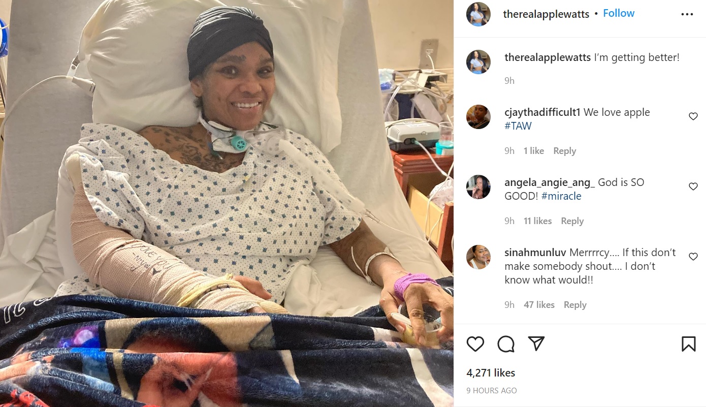Apple Watts says she is getting better after tragic car accident
