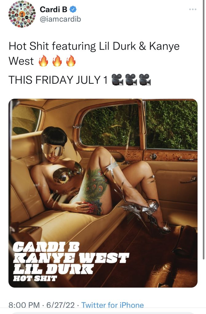 Cardi B says Kanye West and Lil Durk will be on “Hot Sh*t” single 