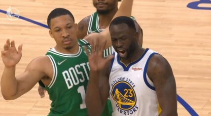 Draymond Green knocks Grant Williams down and elbows his chest