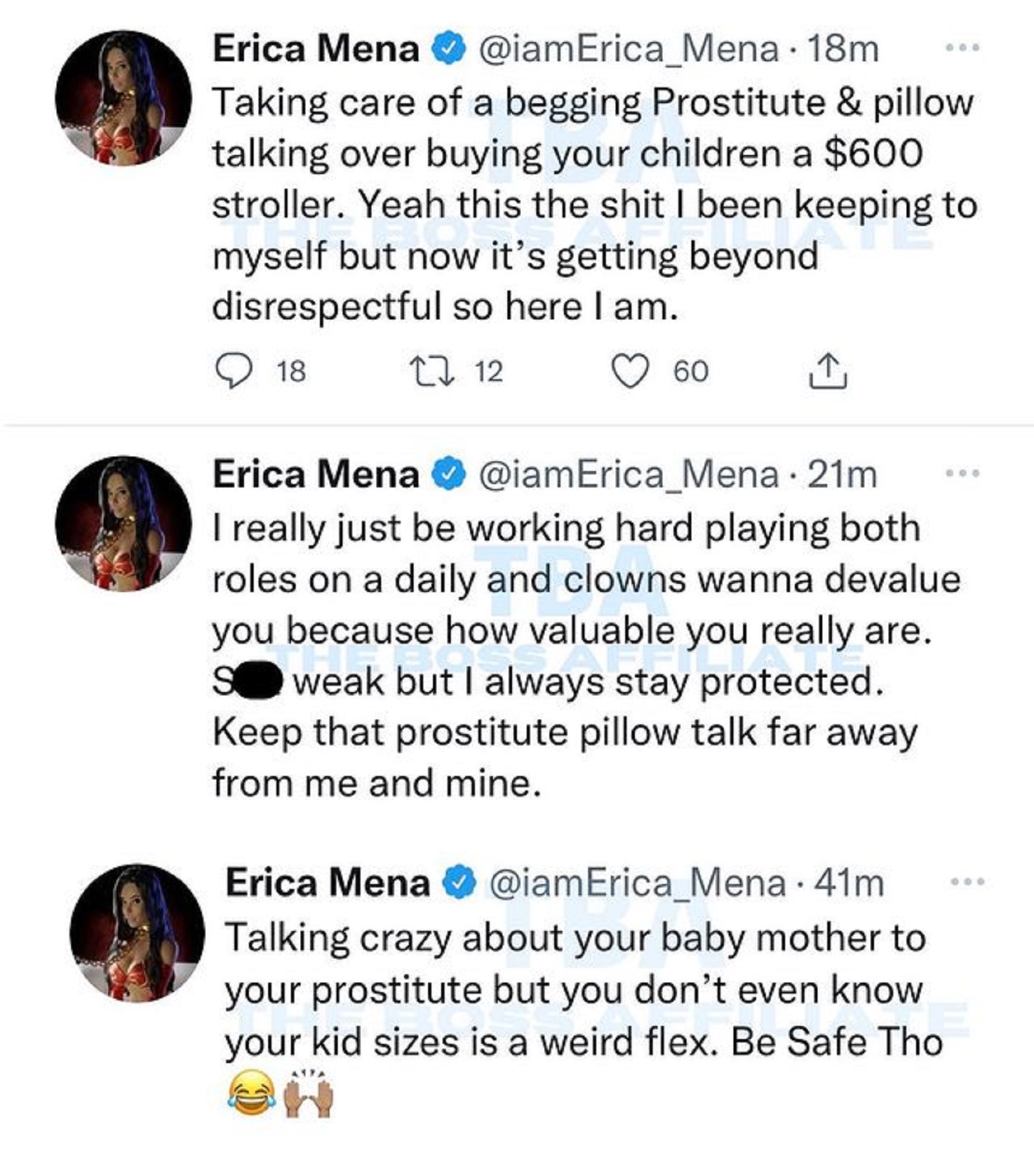 Erica Mena accuses Safaree of trash talking her to his prostitute