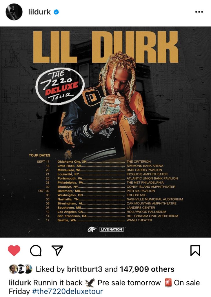 Lil Durk announces "7220 Deluxe" Tour 