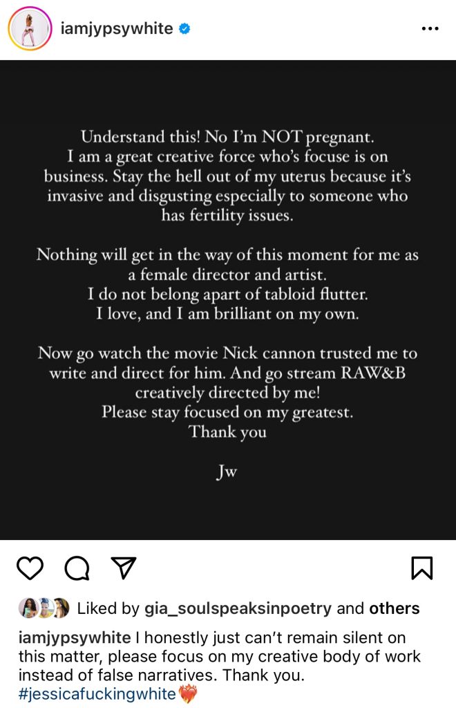 Jessica White denies being pregnant by Nick Cannon