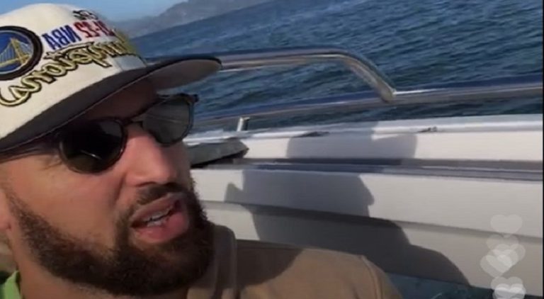 Klay Thompson loses his championship hat while driving his boat
