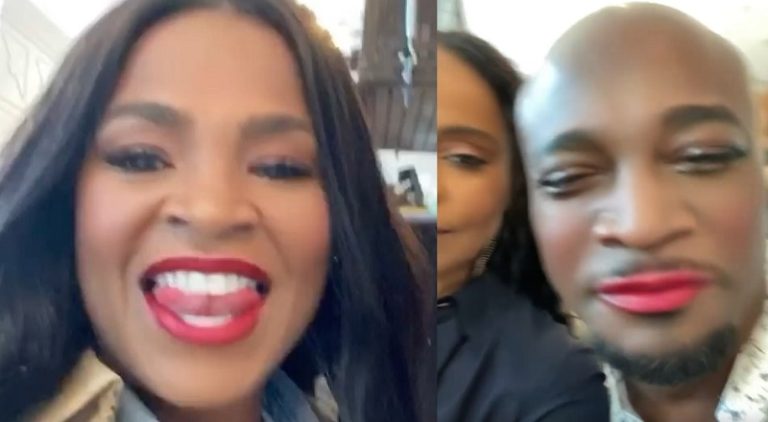 Nia Long shares video of Taye Diggs wearing lipstick and makeup