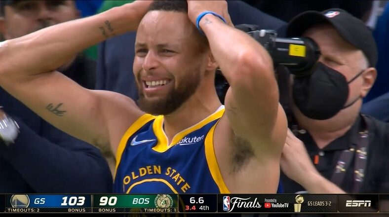 Stephen Curry cries after realizing the Warriors will win the title