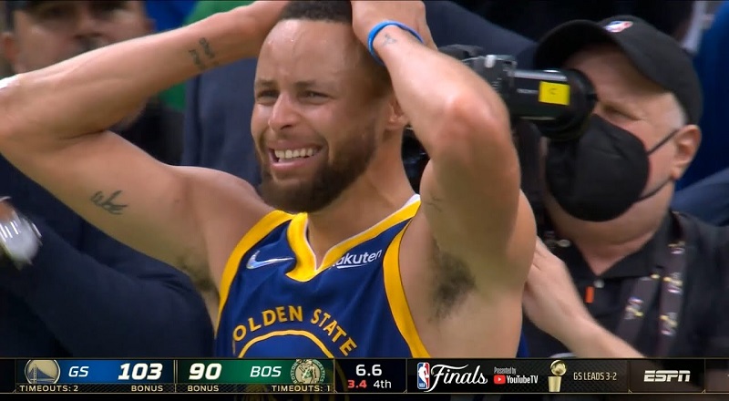 Stephen Curry cries after realizing the Warriors will win the title