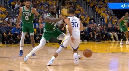 Stephen Curry humiliates Jaylen Brown by crossing him up on reach in