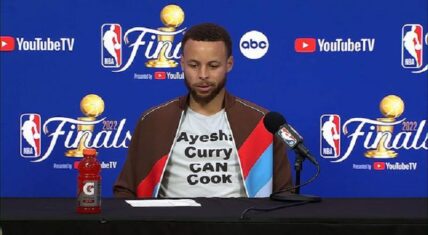 Stephen Curry wears Ayesha Curry can cook shirt in postgame conference
