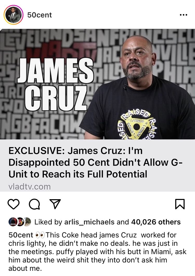 50 Cent disses James Cruz and said he had an affair with Diddy