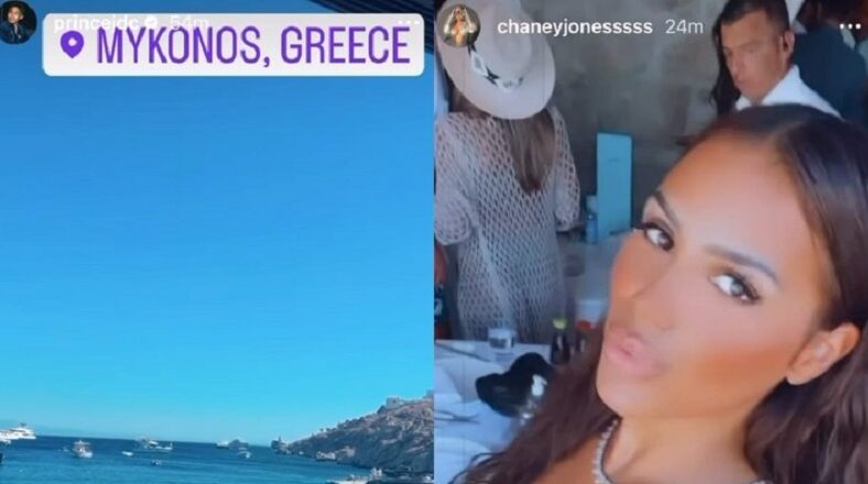 Chaney Jones and Justin Combs posted IG Stories from Greece