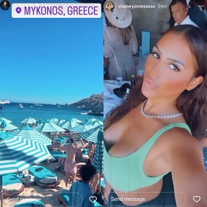 Chaney Jones and Justin Combs posted IG Stories from Greece