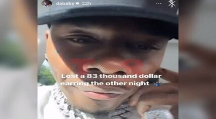 DaBaby said he lost his $83000 earring last night